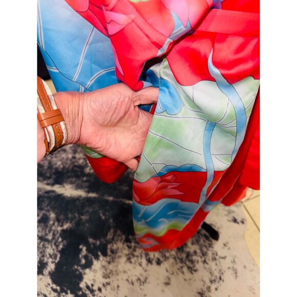 Natori Private Luxuries Floral Kimono Robe Belted Tie Vibrant Red Blue M Resort - Picture 10 of 10